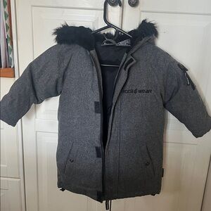 Rocawear Kids Grey Hooded Puffer Coat with Faux Fur Trim